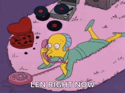 A Cartoon Character Is Laying On His Stomach Talking On A Phone And The Words Len Right Now Are Above Him . GIF
