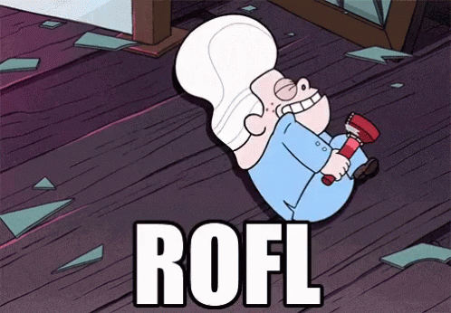 A Cartoon Character Is Laying On The Floor With The Word Rofl Written On The Bottom GIF