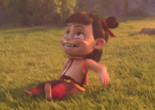 A Cartoon Character Is Laying On The Grass Laughing . GIF