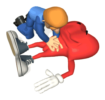 A Cartoon Character Is Laying On The Ground And A Man Is Giving Him A Heart Massage GIF