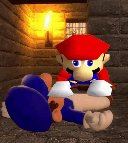 A Cartoon Character Is Laying On The Ground In A Room GIF