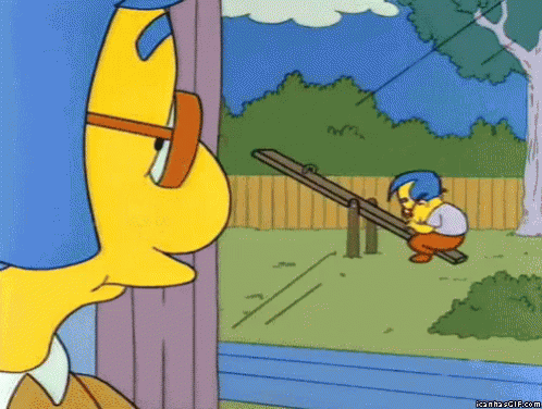 A Cartoon Character Is Looking At A Boy On A Seesaw .. GIF