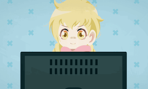 A Cartoon Character Is Looking At A Computer Screen GIF