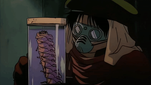 A Cartoon Character Is Looking At A Jar With A Spiral Inside Of It GIF