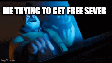 Cartoon Character Looking At Laptop With Me Trying To Get Free Server GIF