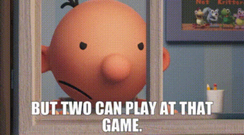A Cartoon Character Is Looking Out A Window With The Words But Two Can Play At That Game GIF