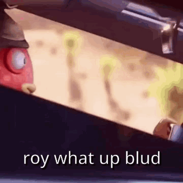 A Cartoon Character Is Looking Out Of A Car Window And Says Roy What Up Blud . GIF