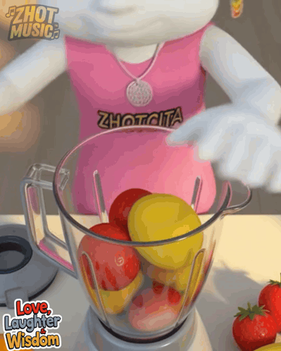 A Cartoon Character Is Making A Smoothie In A Blender GIF