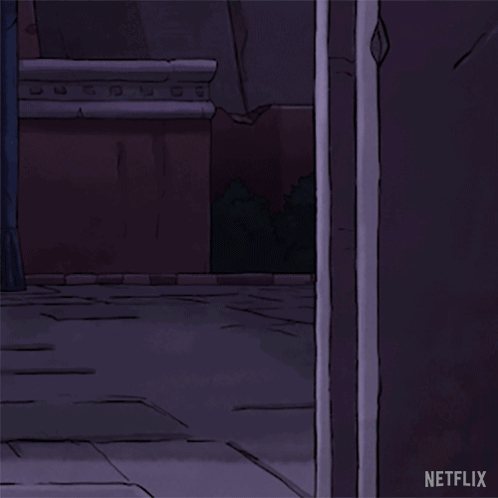 A Cartoon Character Is Peeking Out From Behind A Door That Says Netflix GIF