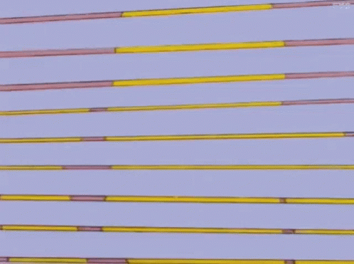 a cartoon character is peeking out from behind a purple blind .