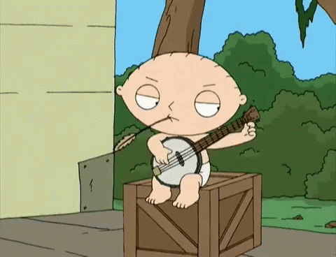 Cartoon Character Playing Banjo On Crate GIF