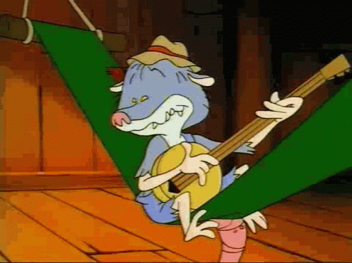 Cartoon Character Playing Guitar In Hammock GIF
