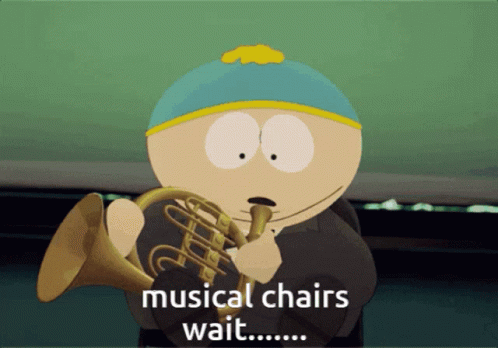 A Cartoon Character Is Playing A Musical Chairs Wait GIF