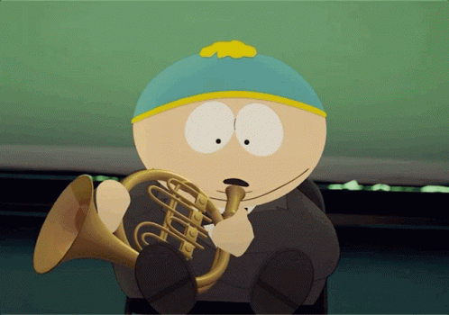 A Cartoon Character Is Playing A Trumpet With A Yellow Top GIF