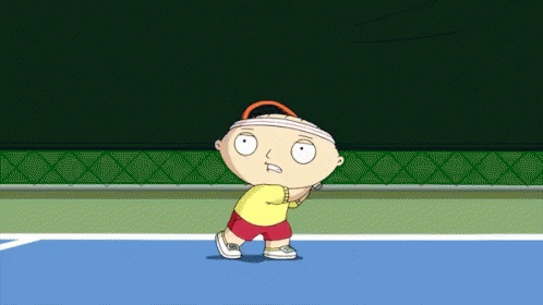 A Cartoon Character Is Playing Tennis With A Racket GIF