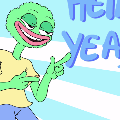 A Cartoon Character Is Pointing To The Word Yea GIF
