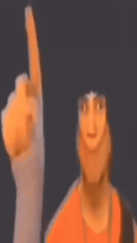 a cartoon character is pointing up with his finger while wearing glasses .
