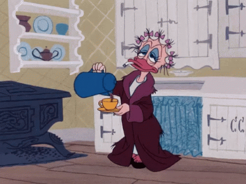 A Cartoon Character Is Pouring A Cup Of Coffee GIF