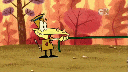 a cartoon character is pulling a rope with cn written on the bottom