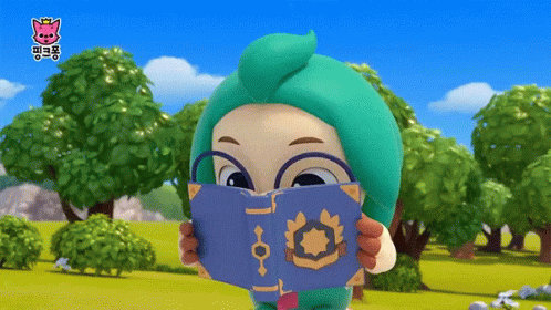 A Cartoon Character Is Reading A Book With A Crown On The Cover GIF