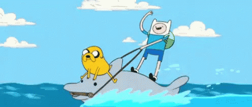 A Cartoon Character Is Riding On The Back Of A Dolphin In The Ocean GIF