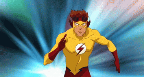 A Cartoon Character Is Running With A Lightning Bolt On His Chest .. GIF