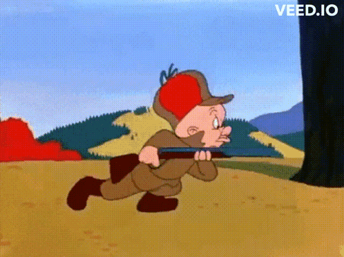 A Cartoon Character Is Running With A Rifle And The Website Veed.io Is Visible In The Corner GIF