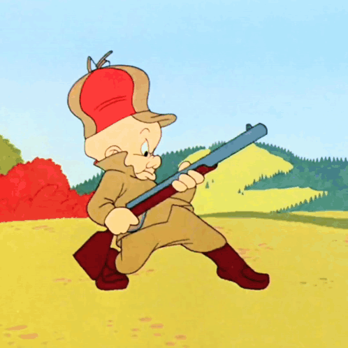 A Cartoon Character Is Running With A Shotgun GIF