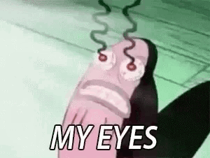 A Cartoon Character Is Saying `` My Eyes '' With A Spongebob Squarepants Character . GIF