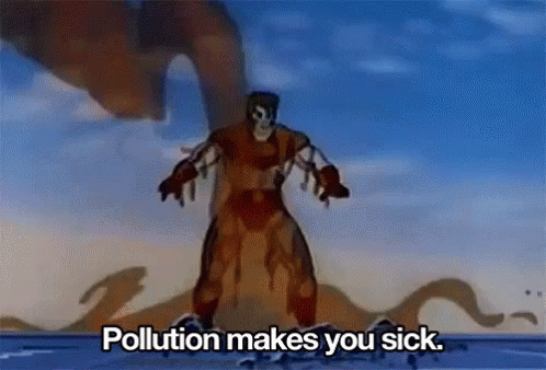 A Cartoon Character Is Saying Pollution Makes You Sick . GIF