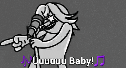 A Cartoon Character Is Singing Into A Microphone And Pointing At The Camera With The Words Uuuuuuu Baby . GIF