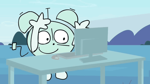 A Cartoon Character Is Sitting At A Desk With A Computer GIF