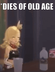 A Cartoon Character Is Sitting At A Table With A Bottle Of Water And A Cup Of Coffee . GIF