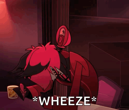 A Cartoon Character Is Sitting At A Table With A Drink And Says Wheeze * . GIF