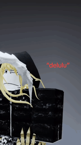 A Cartoon Character Is Sitting In A Black Box And Says " Delulu " In Red Letters GIF