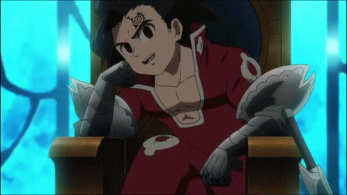 A Cartoon Character Is Sitting In A Chair With A Sword GIF