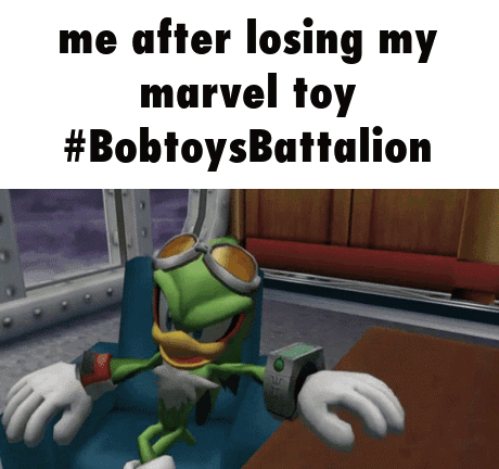 A Cartoon Character Is Sitting In A Chair With The Words Me After Losing My Marvel Toy #Bobtoysbattalion GIF