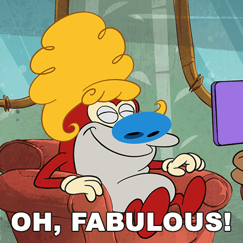 A Cartoon Character Is Sitting In A Chair With The Words Oh Fabulous Written Below Him GIF