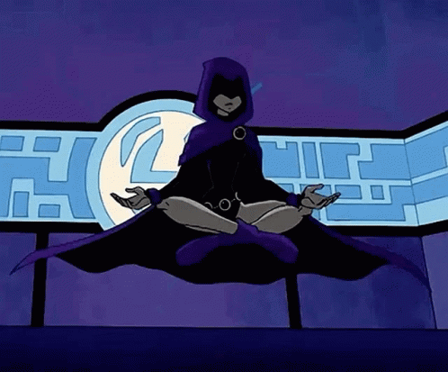 A Cartoon Character Is Sitting In A Lotus Position In Front Of A Building . GIF