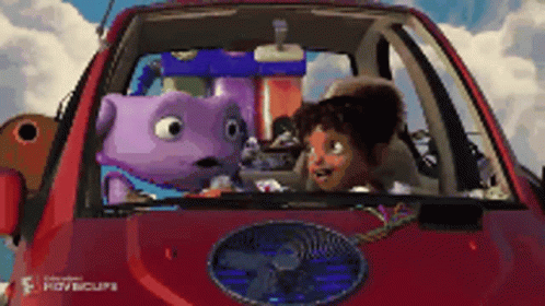 A Cartoon Character Is Sitting In A Red Car With A Hot Clips Logo On The Back GIF