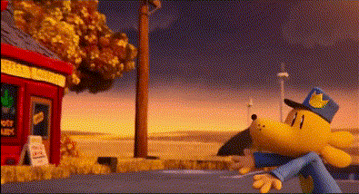 A Cartoon Character Is Sitting In Front Of A Building That Says Lucky Lucky GIF