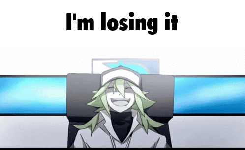 a cartoon character is sitting in front of a computer screen with the words `` i 'm losing it '' written on it .