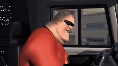 A Cartoon Character Is Sitting In The Driver 'S Seat Of A Car And Looking Out The Window . GIF