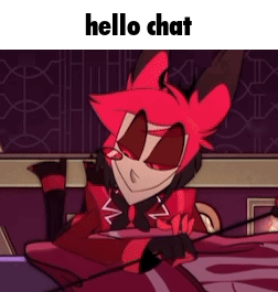 A Cartoon Character Is Sitting On A Bed With The Words `` Hello Chat '' On The Bottom . GIF
