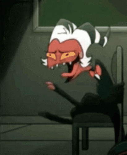 A Cartoon Character Is Sitting On A Chair In Front Of A Green Board . GIF