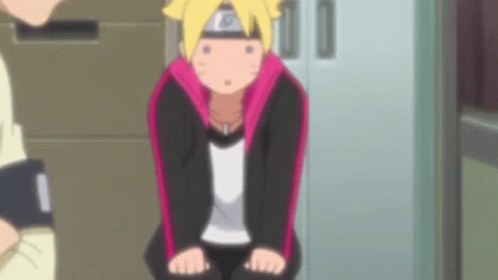 A Cartoon Character Is Sitting On A Chair With His Hands On His Knees In Front Of A Locker . GIF
