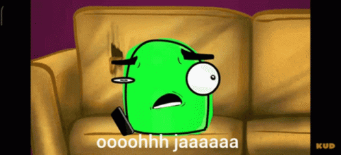 A Cartoon Character Is Sitting On A Couch And Says Oooohhh Jaaaaa GIF