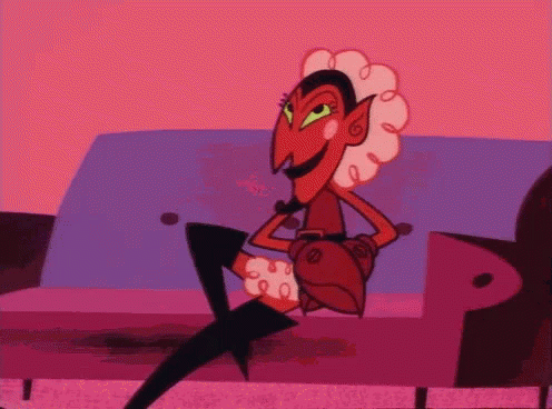 A Cartoon Character Is Sitting On A Couch With A Pink Background GIF