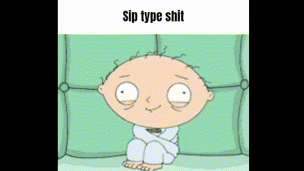A Cartoon Character Is Sitting On A Couch With His Arms Crossed And The Words `` Sip Type Shit '' Written Above Him . GIF