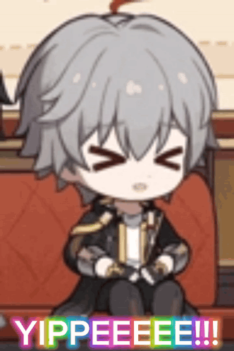 A Cartoon Character Is Sitting On A Couch With His Eyes Closed And The Words Yippeeee !!! Behind Him GIF